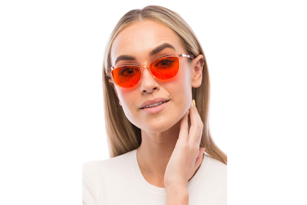 Woman Wearing Melissa Blue Light Blocking Glasses