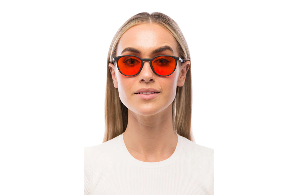 Woman Wearing Echo Blue Light Blocking Glasses Prescription